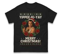 Die Hard Yippee-Ki-Yay Christmas T Shirt, Funny Action Movie Xmas Unisex Tee, Retro 80s Film Holiday Shirt Black