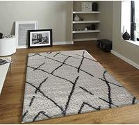 DIEBA Modern Geometric Marrakesh Shaggy Area Rugs, Soft Touch Warm 50mm / 5cm Thick Deep Pile Fluffy Living Room Bedroom Area Rug, Anti-Shed Patterned Shag Runners (80x150 cm, Dark Cream-540)