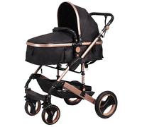 DiebaNova Foldable Travel Pram & Stroller - 4 in 1 System Pram - Compact Baby Pushchair for Newborns & Toddlers - Easy Fold, Lightweight - Perfect Travel Stroller & Buggy (Gold)