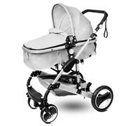 DiebaNova Foldable Travel Pram & Stroller - 4 in 1 System Pram - Compact Baby Pushchair for Newborns & Toddlers - Easy Fold, Lightweight - Perfect Travel Stroller & Buggy (New Silver)