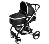 DiebaNova Foldable Travel Pram & Stroller - 4 in 1 System Pram - Compact Baby Pushchair for Newborns & Toddlers - Easy Fold, Lightweight - Perfect Travel Stroller & Buggy (Black-Silver)
