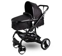 DiebaNova Foldable Travel Pram & Stroller - 4 in 1 System Pram - Compact Baby Pushchair for Newborns & Toddlers - Easy Fold, Lightweight - Perfect Travel Stroller & Buggy (Black)