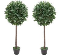 DiebaNova Pair of Artificial Bay Trees, 2 x Laurel Bay Topiary Faux Trees, High Tree with Real Wood Trunk and Natural Leaf, Premium Quality Natural Appearance - 4ft/120 cm