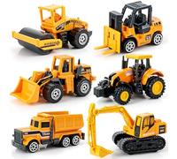 Diecast Construction Vehicle Toys for Kids, Mini Alloy Engineering Truck Includes Digger, Tractor for Cake Toppers, Toddler Small Car Toy, Model Birthday Christmas Party Gifts for Boys Girls, 6 Pack