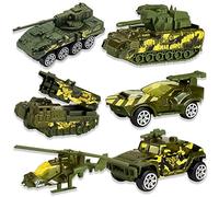 Diecast Military Vehicles Truck Set, 6Pcs Alloy Metal Army Models Car Toys for 3 Year Old Boys, Tank, Panzer, Anti-Air Vehicle, Helicopter Playset, Small Toy Car Gift for Kids Age 3 4 5 6 Year Old