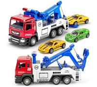 Diecast Tow Truck Toy for Kids Boy, Pull Back Metal Car with 2Pcs Mini Cars