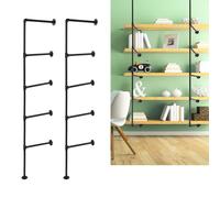 Diegimr 2pcs Wall Mount Iron Pipe Shelf, 5-Tier 66.1x11.8 Inch Industrial Wall Shelves Ceiling Hung Shelf Industrial Pipe Shelving Brackets No Plank DIY Open Bookshelf