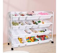 Diegimr Kids Toy Storage Organizer, 4-Tier Toy Shelf with 18 Plastic Bins Detachable Kids Bookshelf Holder Box Multipurpose Doll Storage Organizer Rack for Playroom Nursery Children Room School