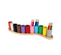 Diegimr Wooden Colored Pencil Holder, Crayon Organizer with 11 Colorful Cups Pencil Storage Box with S-Shaped Base for Children Office School Supplies