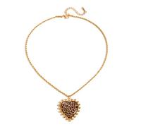 DIEKE Fashionable Heart Charm Necklace with Wild Leopard Pattern 18K Gold Plated Stainless Steel Adjustable Neckchain Gift Stylish Heart Charm Necklace