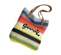 DIEKE Fashionable Rainbow Woven Beach Bag Large Capacity Shoulder Bags Vacation Handbag For Trendy Women Who Love The Outdoor Women's Woven Beach Purse
