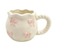 DIEKE Handmade Bows Detailing Drinking Mug White Ceramic Water Cup With Bowknot Pattern Dishwasher Safe Tableware Unique Hand Pinched Butterfly Knots Mug