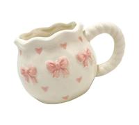 DIEKE Handmade Bows Detailing Drinking Mug White Ceramic Water Cup With Bowknot Pattern Dishwasher Safe Tableware Unique Hand Pinched Butterfly Knots Mug