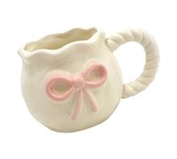 DIEKE Handmade Bows Detailing Drinking Mug White Ceramic Water Cup With Bowknot Pattern Dishwasher Safe Tableware Unique Hand Pinched Butterfly Knots Mug