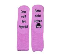 DIEKE Novelty Funny Letters Fuzzy Slipper Socks Nonslip Grippers Coral Fleece Floor Socks For Indoor Grandma Holiday Gift Thermal Plush