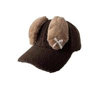 DIEKE Popular Baseball Hat for Adult Teens Adjustable Warm Caps Breathable Rabbits Ears Hat Fashion Lamb Wool Photo Headpiece Funny Ear Dark Coffee