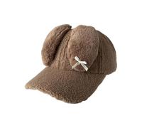 DIEKE Popular Baseball Hat for Adult Teens Adjustable Warm Caps Breathable Rabbits Ears Hat Fashion Lamb Wool Photo Headpiece Funny Ear Light Coffee