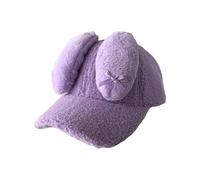 DIEKE Popular Baseball Hat for Adult Teens Adjustable Warm Caps Breathable Rabbits Ears Hat Fashion Lamb Wool Photo Headpiece Funny Ear Purple