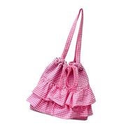 DIEKE Stylish Ruffle Trim Plaids Canvas Shoulder Bag Spacious Interior Casul Underarm Purse For Students And Professional Student Shoulder Bag