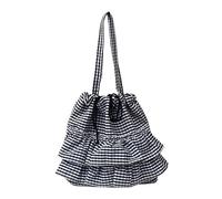 DIEKE Stylish Ruffle Trim Plaids Canvas Shoulder Bag Spacious Interior Casul Underarm Purse For Students And Professional Student Shoulder Bag