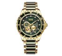 Diella Automatic Mechanical Luxury Skeleton Watches for Men & Women with Jade & Stainless Steel Strap Waterproof Self Winding Japanese Movement,Sapphire Glass Mirror (Model:AD6025), Large-mens size,