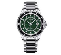 Diella Automatic Watches for Men with Jade & Stainless Steel, Rhinestones Men’s Wrist Watches Luxury Mechanical Waterproof Dress Watch (Model: AD6020), Silver, Dress, Classic