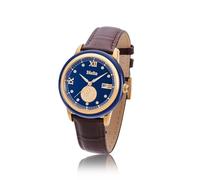 Diella Watches for Men, Dial Inlaid with Ceramic and 12 Swarovski Rhinestones Crown Set with Sapphires Genuine Leather Band with Butterfuly Buckle, Waterproof, Luminous Display, Casual for Men, Blue