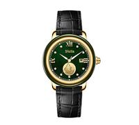 Diella Watches for Women Jade Inlay and Rhinestones Inlaid on The Plate Crown with Ruby Leather Strap, 5ATM Waterproof, Date Luminous for Luxurious, Fashionable Gift Women, black and gold, Quartz