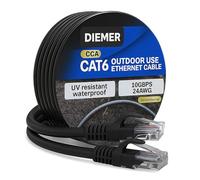 Diemer Outdoor Cat 6 Ethernet Cable 20m - Weatherproof Direct Burial Double Jacket Cable with LLDPE & PVC - 24AWG CCA UTP, 10Gbps High-Speed Gigabit Network Lead - Includes 20 Cable Ties - Black