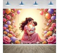 DIENALLS 2D Curtain, Mixed Colors, Happy Mother's Day Wall Decoration Banner, Party Banner 300x200cm
