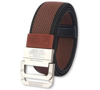 Dienbona Double D-Ring Adjustable Canvas Web Belt with Key Ring Strap, Durable Metal Buckle Multi-Color Striped Webbing Belts, Brown Black, Default