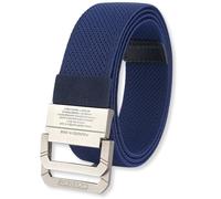 Dienbona Double D-Ring Adjustable Canvas Web Belt with Key Ring Strap, Durable Metal Buckle Multi-Color Striped Webbing Belts, Navy, Default