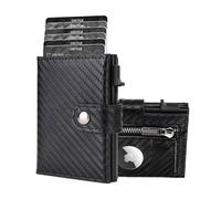 DIENQI Mens Smart Wallet Card Holder for AirTag: PU Leather, Compatible with Apple Air Tag, RFID Blocking, Slim, Carbon Fiber, Minimalist, Trifold - 10 Cards Capacity | ID Window | Coin Pocket, Carbon