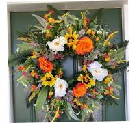 DierCosy Sunflower Wreaths, 40cm/15.7inch Artificial Sunflower Hanging Wreath, Front Door Wildflowers Garland, Spring Summer Peony Flower Wreath for Home Door Decoration