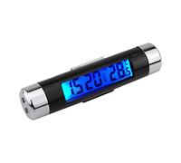 DIERI 2 in 1 Car Clock Temperature Meter Gauge Air Outlets Clip-on LED Digital Display Thermometer with Blue Backlight 12H/24H Switching for Car Truck