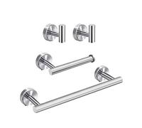DIERI 4 Pieces Bathroom Hardware Accessories Set Towel Bar Robe Hooks Toilet Paper Holder 304 Stainless Steel Wall Mounted Towel Holder Silvery