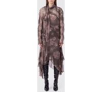DIESEL Asymmetric Floral Print Silk Midi Dress with Rouches - Size: 42 - female