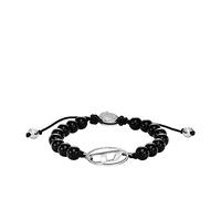 Diesel Bracelet for Men, Black Agate Beaded Bracelet, Length: 250mm, Width: 23mm, Height: 11mm, DX1434040