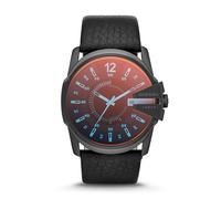 Diesel Mens Master Chief Black Iridescent Dial Leather Strap Watch DZ1657