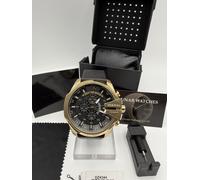 Diesel DZ4344 Mega Chief Black Dial Gold Tone Black Leather Bracelet Mens Watch