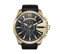 Diesel Watch for Men Mega Chief, Chronograph Movement, 51 mm Gold Stainless Steel Case with a Leather Strap, DZ4344