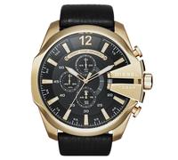 Diesel Watch for Men Mega Chief, Chronograph Movement, 51 mm Gold Stainless Steel Case with a Leather Strap, DZ4344