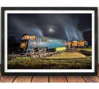 Diesel Hydraulics Framed Print. D1015 Western Champion, Warship & Hymek at the Severn Valley Railway. Railwayana, Train, British Rail, BR Blue, Picture, Poster (50, Black Frame, 53cm x 43cm)
