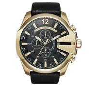 Diesel Mega Chief DZ4344 Men's Chronograph Watch - Gold Case and Black Leather Strap