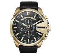 Diesel Watch for Men Mega Chief, Chronograph Movement, 51 mm Gold Stainless Steel Case with a Leather Strap, DZ4344