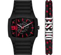 Diesel Cliffhanger 2.0 Men's Black Silicone Strap Watch & Logo Bracelet Set