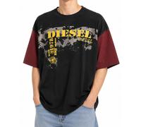DIESEL Men T-Shirt T-Boxt-Q4 L Black Patterned Oversized Relaxed Crew