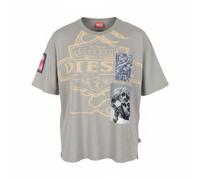 DIESEL Men T-Shirt T-Boxt-Slits-R8 L Grey Patchwork Oversized Fit RRP175
