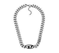 Diesel Men's Stainless Steel Curb Chain & Black Oval Cutout Logo Pendant
