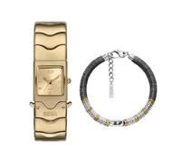 Diesel Men's Closer Gold-Tone Stainless Steel Watch and D Logo Bracelet Silver-Tone Semi-Precious, Set